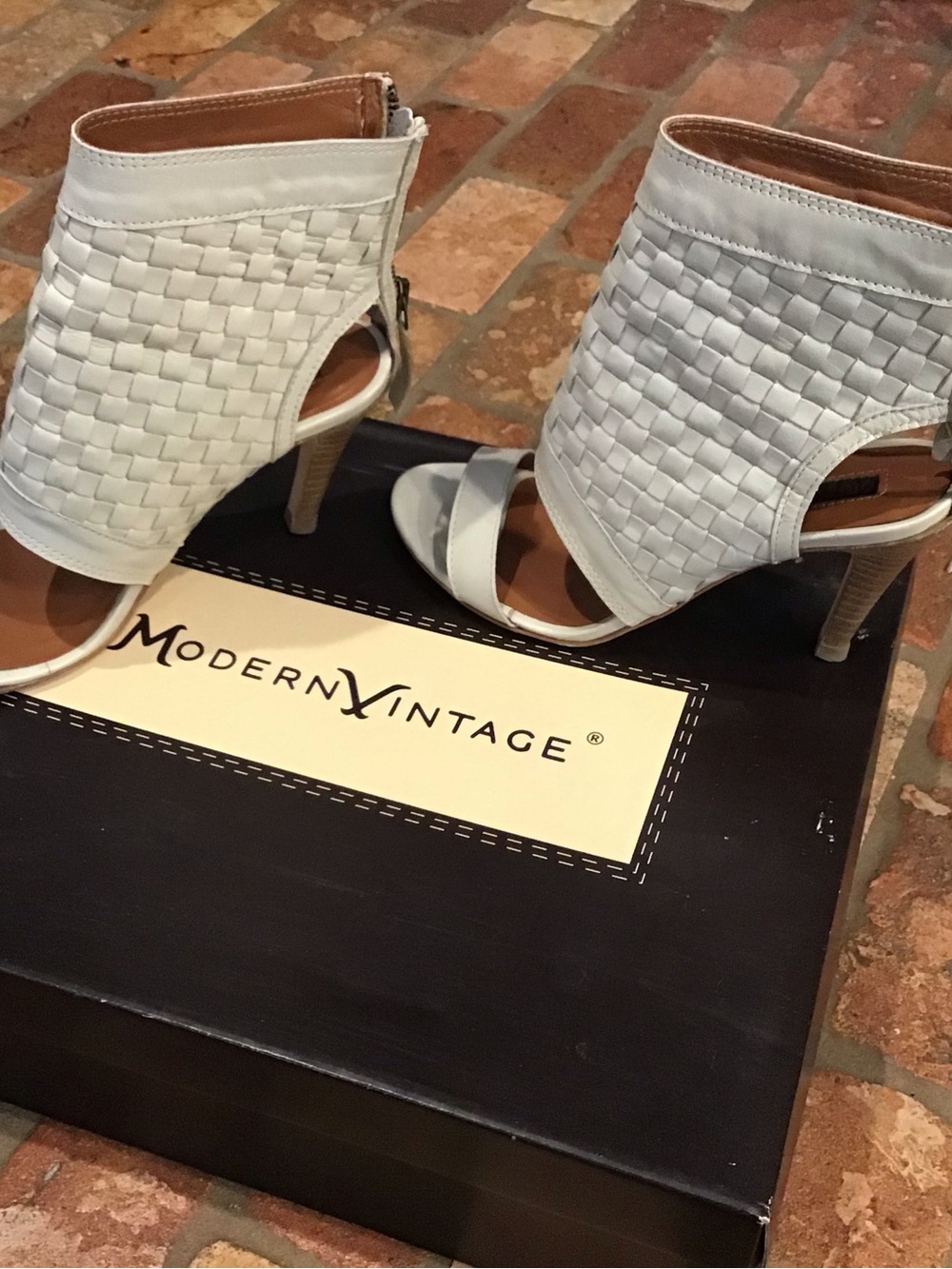 Modern Vintage White Woven Cutout High Heel Sandals